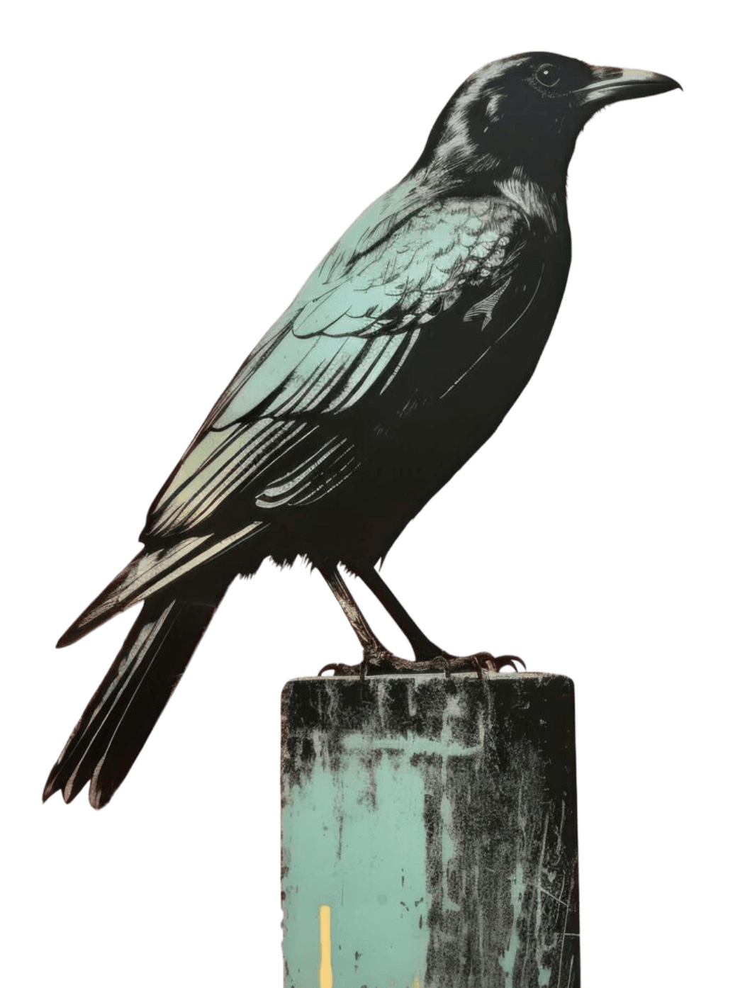 A crow perched on a post